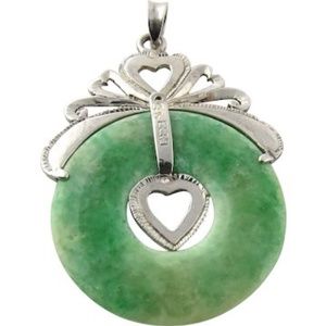 Vintage Silver, Palladium and Jade Heart Circular Pendant #147
